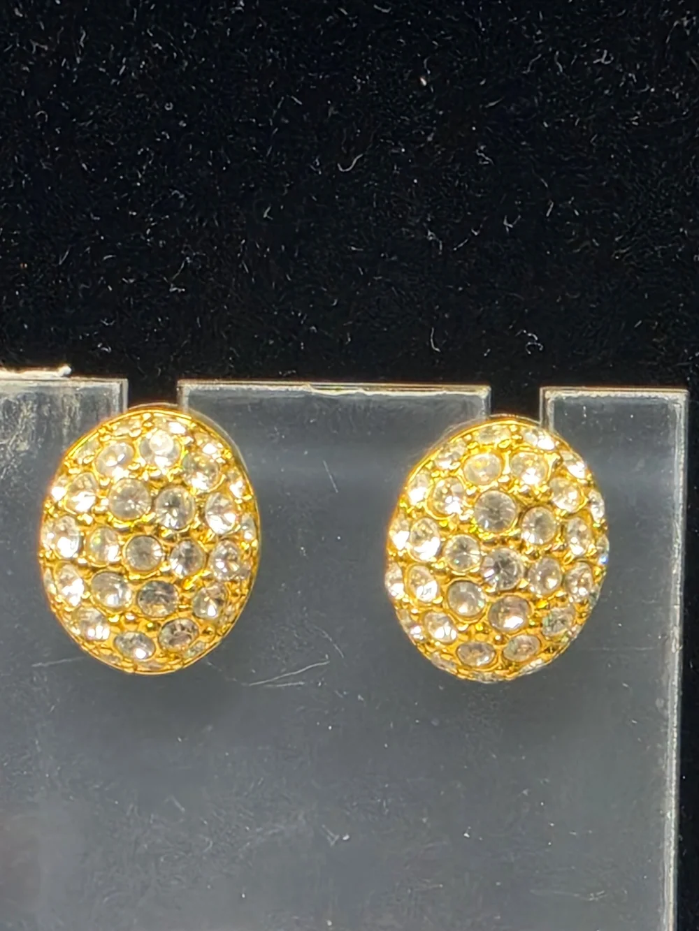 Swarovski Brand Swan Sig Gold and Clear Crystal Oval Stud Earrings 5/8